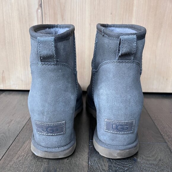 UGG Classic Femme Mini Wedge Boots Slate Gray Suede Size 9.5 Hidden Heel - Picture 5 of 6